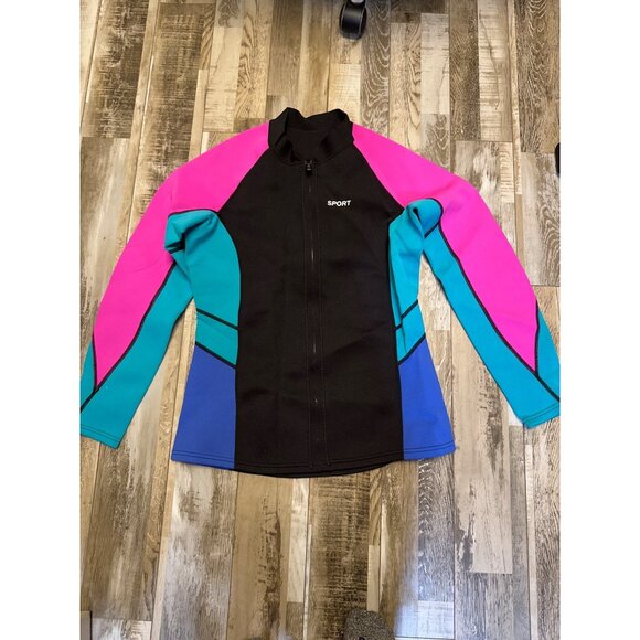 Womens XXL Sport Neoprene Colorblock Wetsuit Top Black/Blue/Pink - Picture 1 of 5